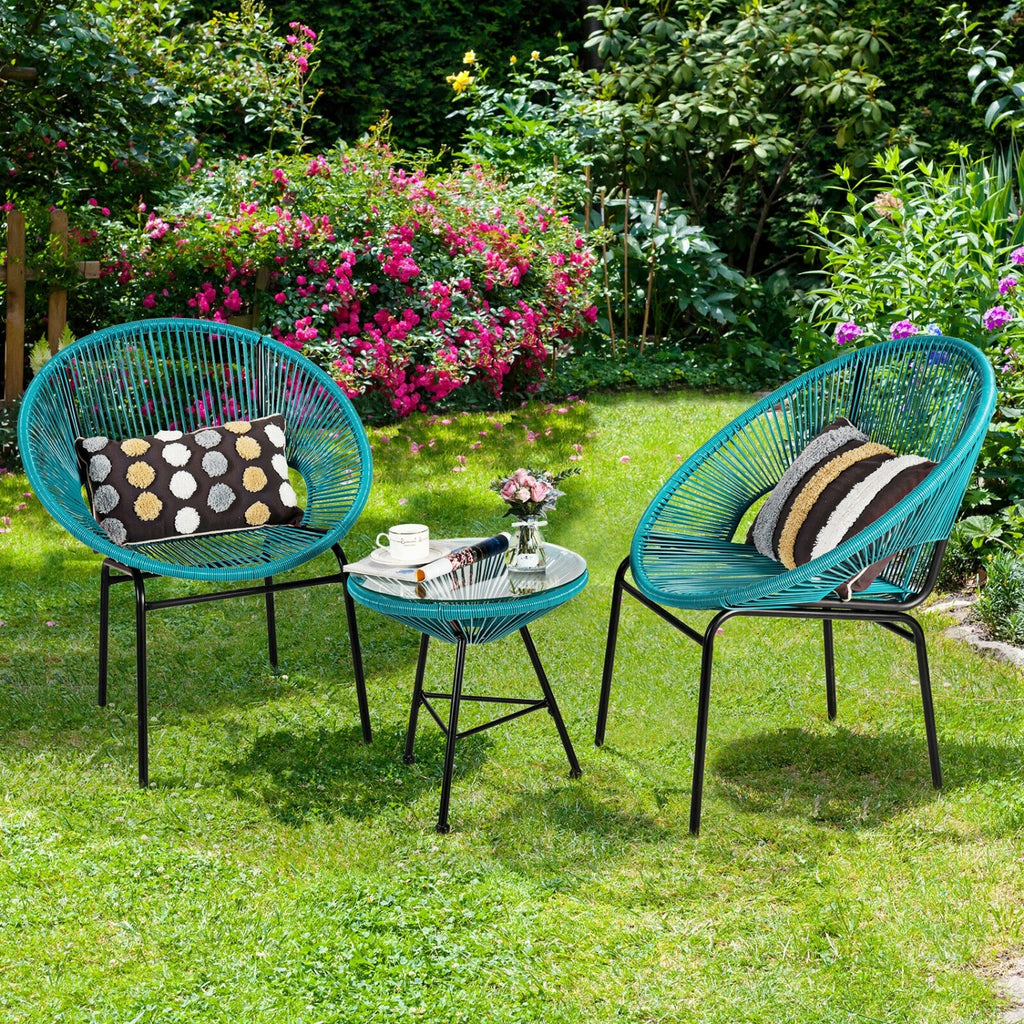 Ensemble de bistrot 3 pièces Acapulco pour patio avec table en verre - Turquoise