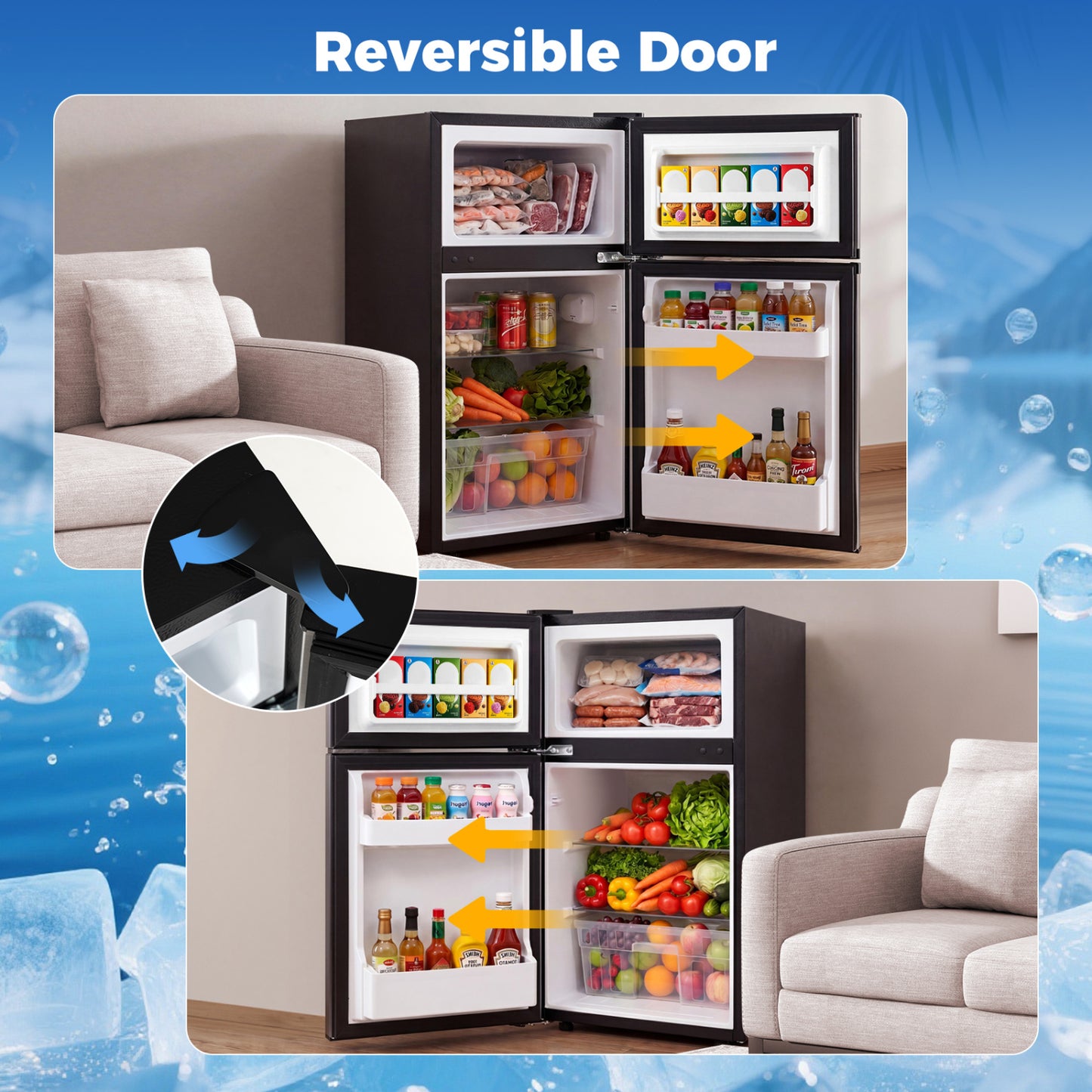 3.2 Cu.Ft Mini Fridge with Freezer Double Door Small Refrigerator with Adjustable Thermostat-Silver