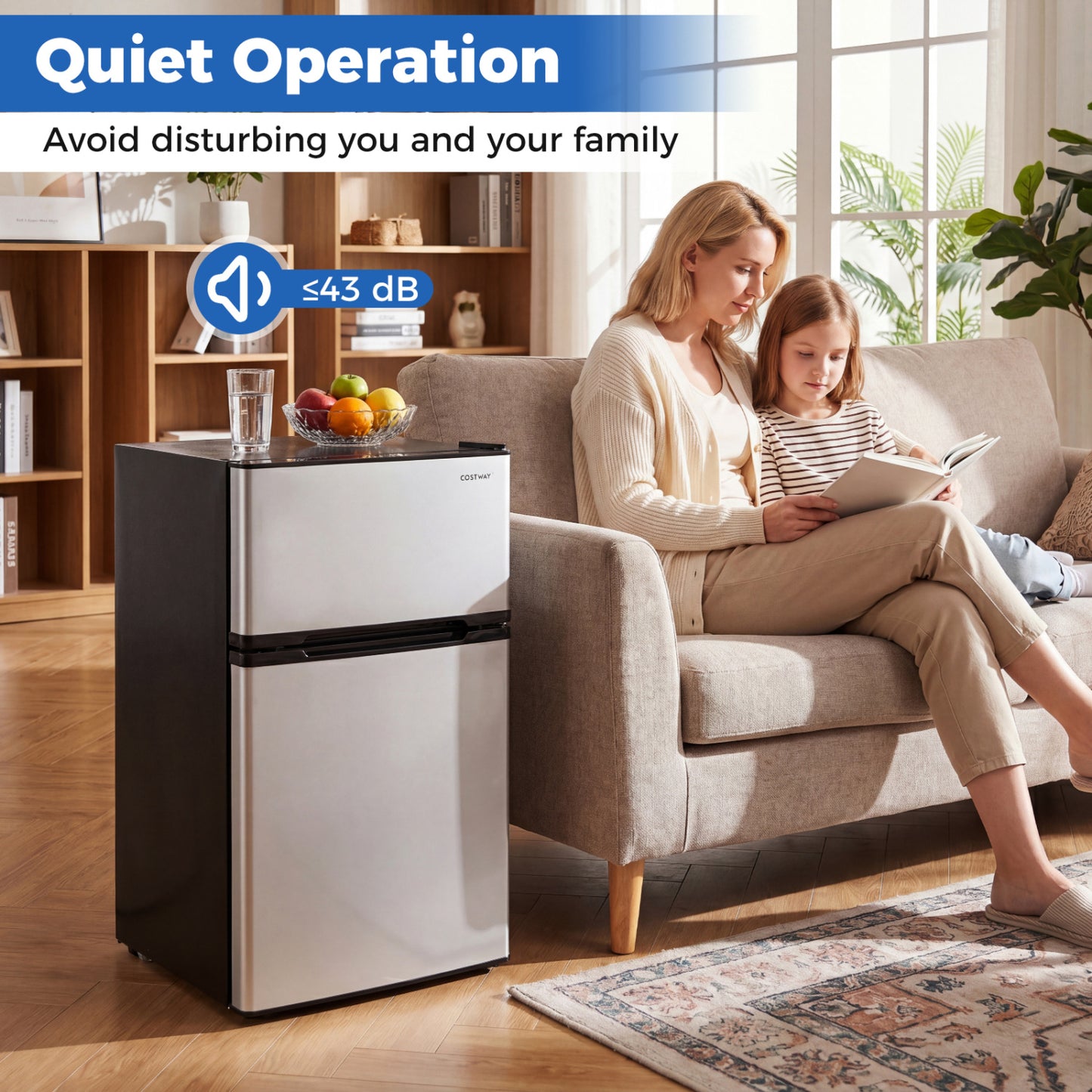 3.2 Cu.Ft Mini Fridge with Freezer Double Door Small Refrigerator with Adjustable Thermostat-Silver