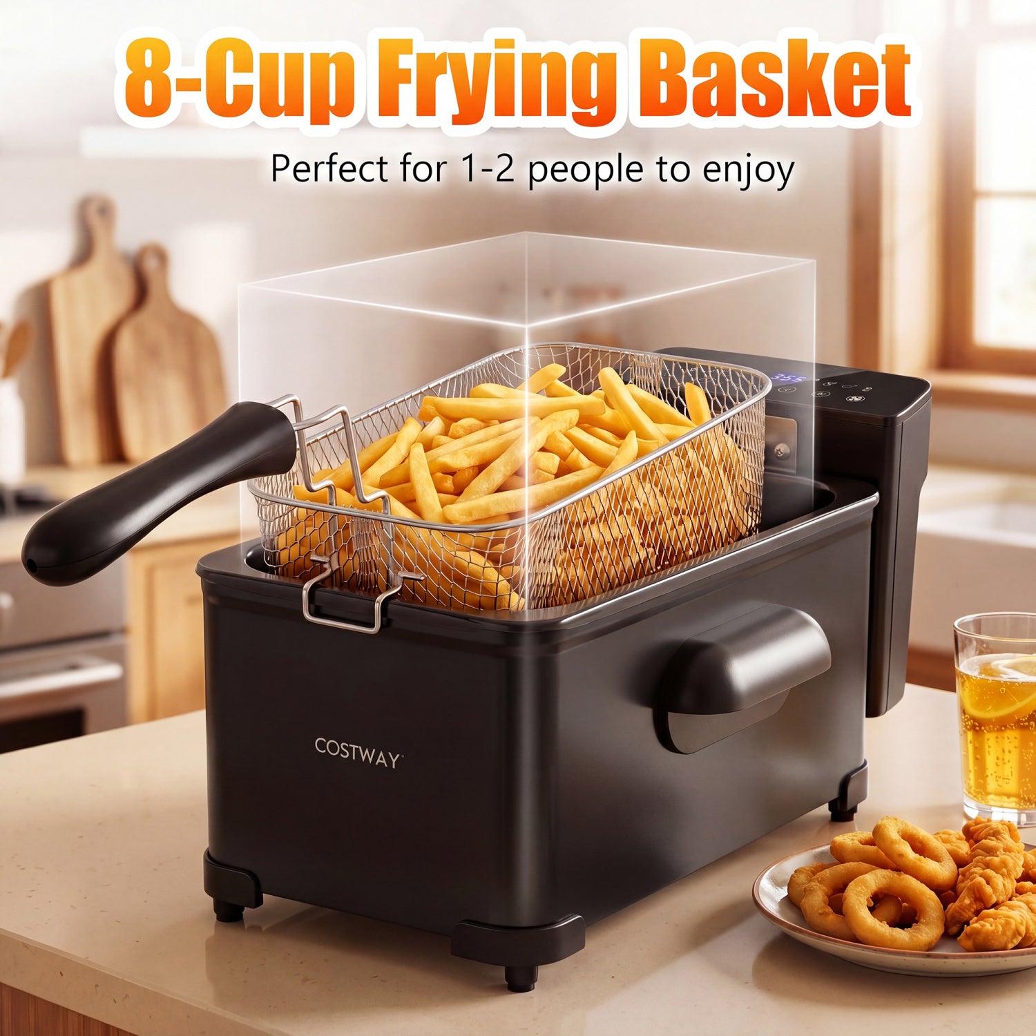 3.2-Qt Electric Deep Fryer with 1700W LED Touch Screen and Enamel Oil Tank-Black