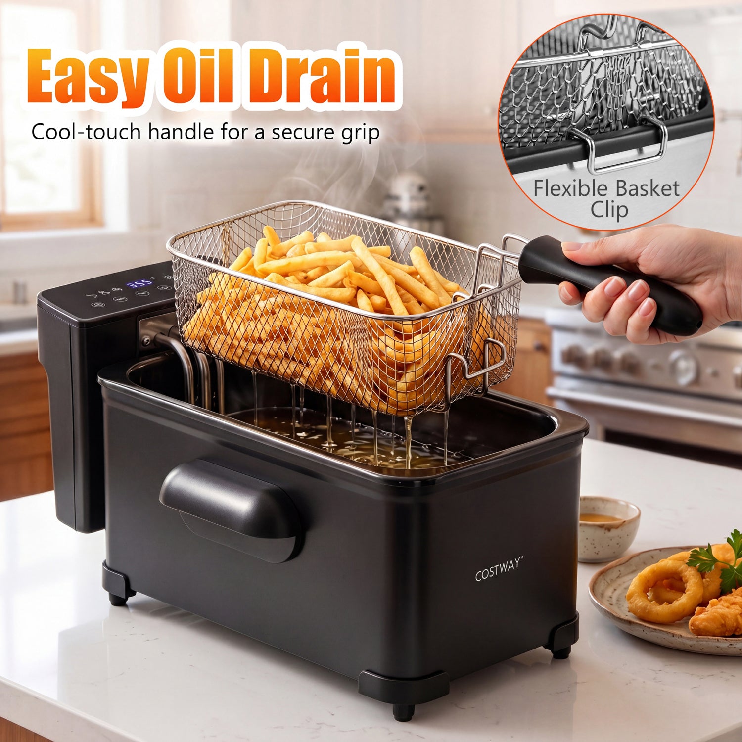 3.2-Qt Electric Deep Fryer with 1700W LED Touch Screen and Enamel Oil Tank-Black