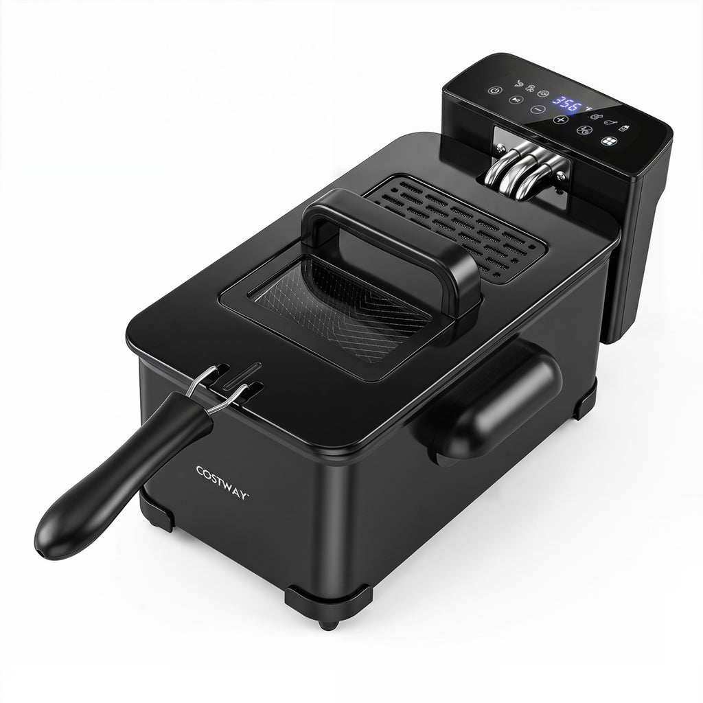 3.2-Qt Electric Deep Fryer with 1700W LED Touch Screen and Enamel Oil Tank-Black