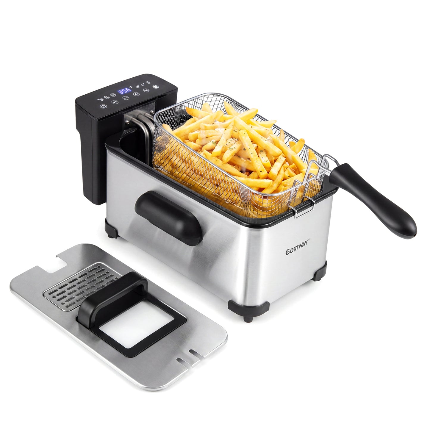 3.2-Qt Electric Deep Fryer with 1700W LED Touch Screen and Enamel Oil Tank-Silver