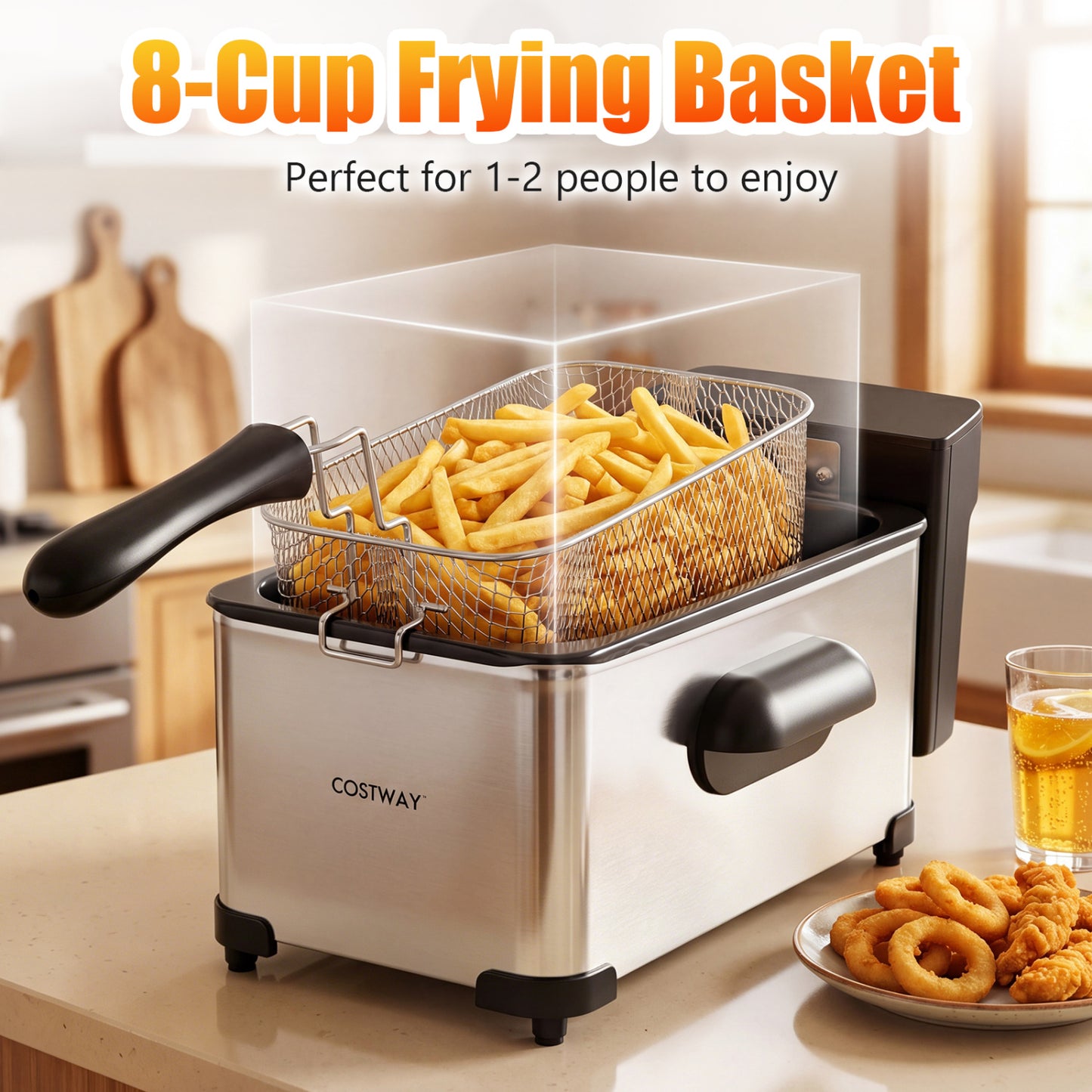 3.2-Qt Electric Deep Fryer with 1700W LED Touch Screen and Enamel Oil Tank-Silver
