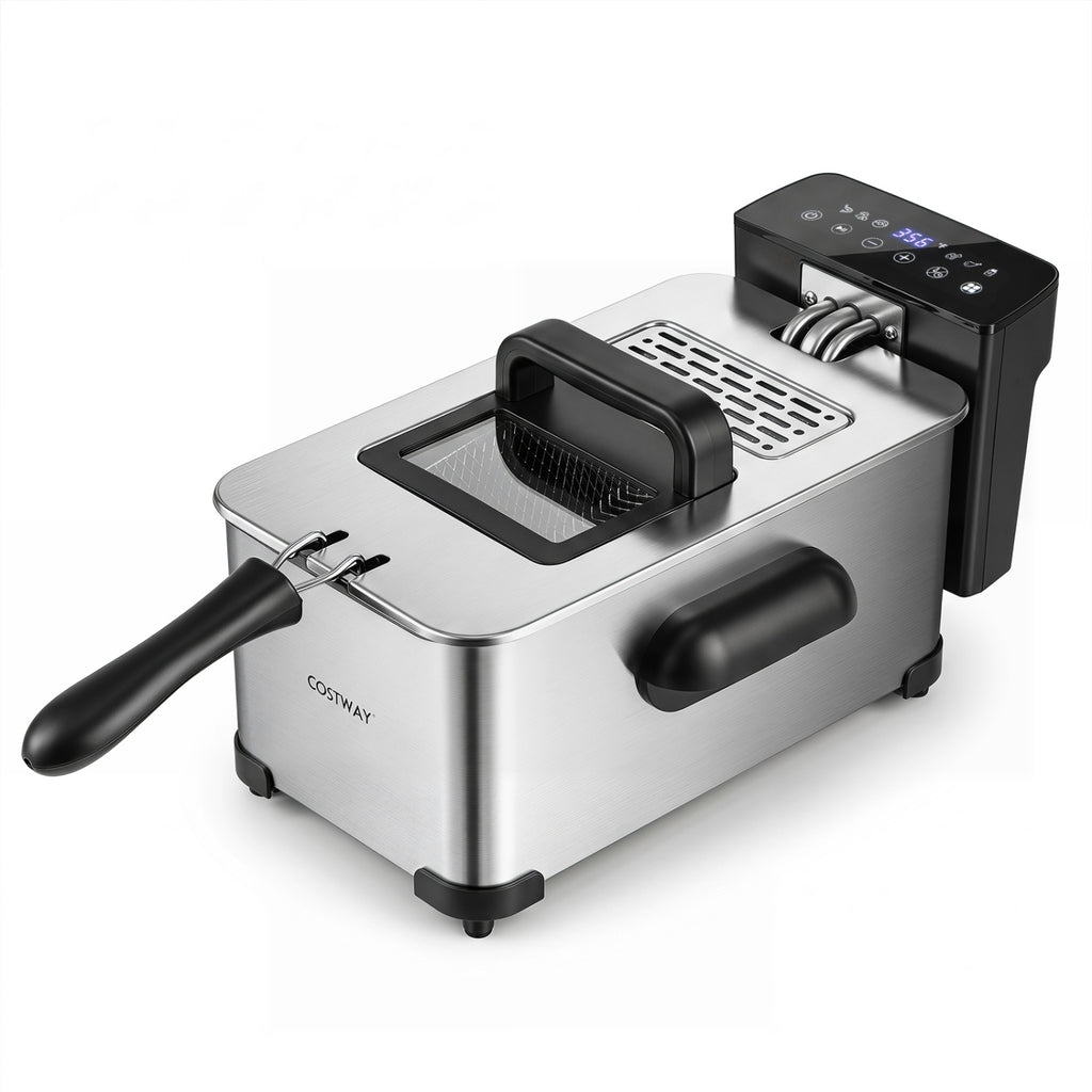 3.2-Qt Electric Deep Fryer with 1700W LED Touch Screen and Enamel Oil Tank-Silver