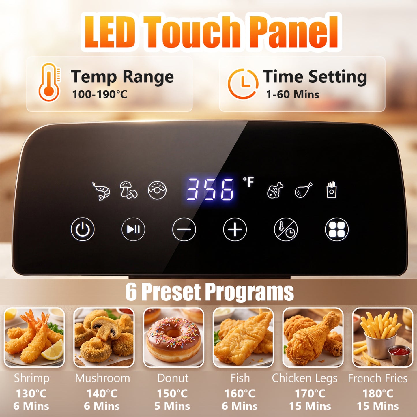 3.2-Qt Electric Deep Fryer with 1700W LED Touch Screen and Enamel Oil Tank-Silver