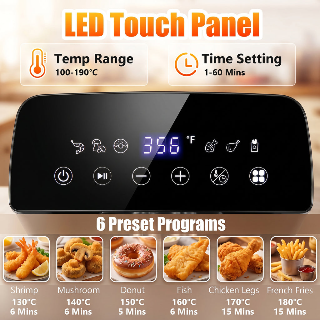 3.2-Qt Electric Deep Fryer with 1700W LED Touch Screen and Enamel Oil Tank-Black