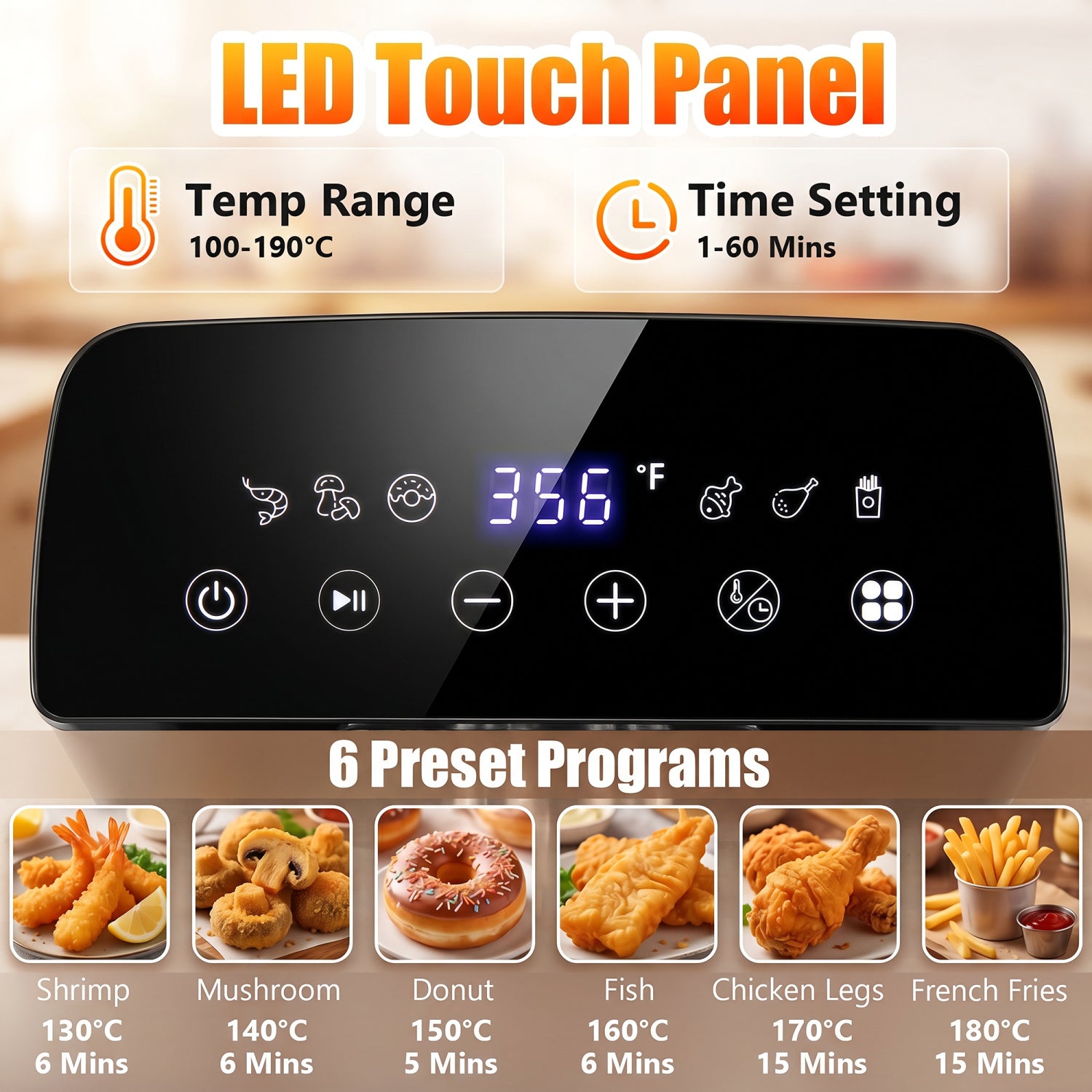 3.2-Qt Electric Deep Fryer with 1700W LED Touch Screen and Enamel Oil Tank-Black