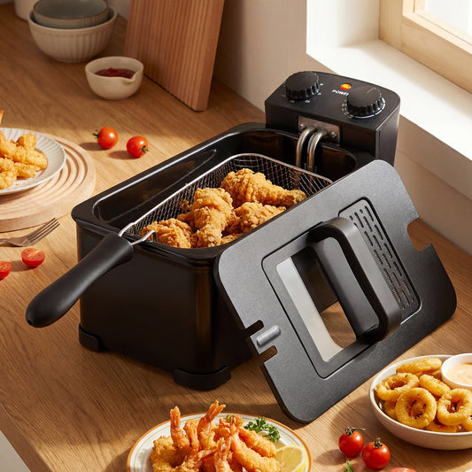 Friteuse électrique en acier inoxydable noire de 3,2 pintes avec minuterie