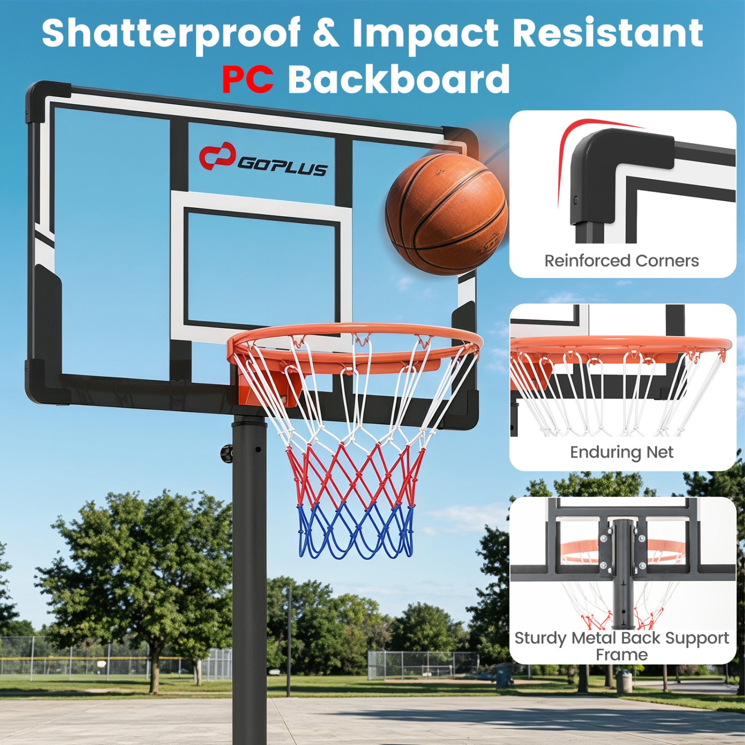 3.3-10 Feet Portable Basketball Hoop Adjustable with Base and Wheels