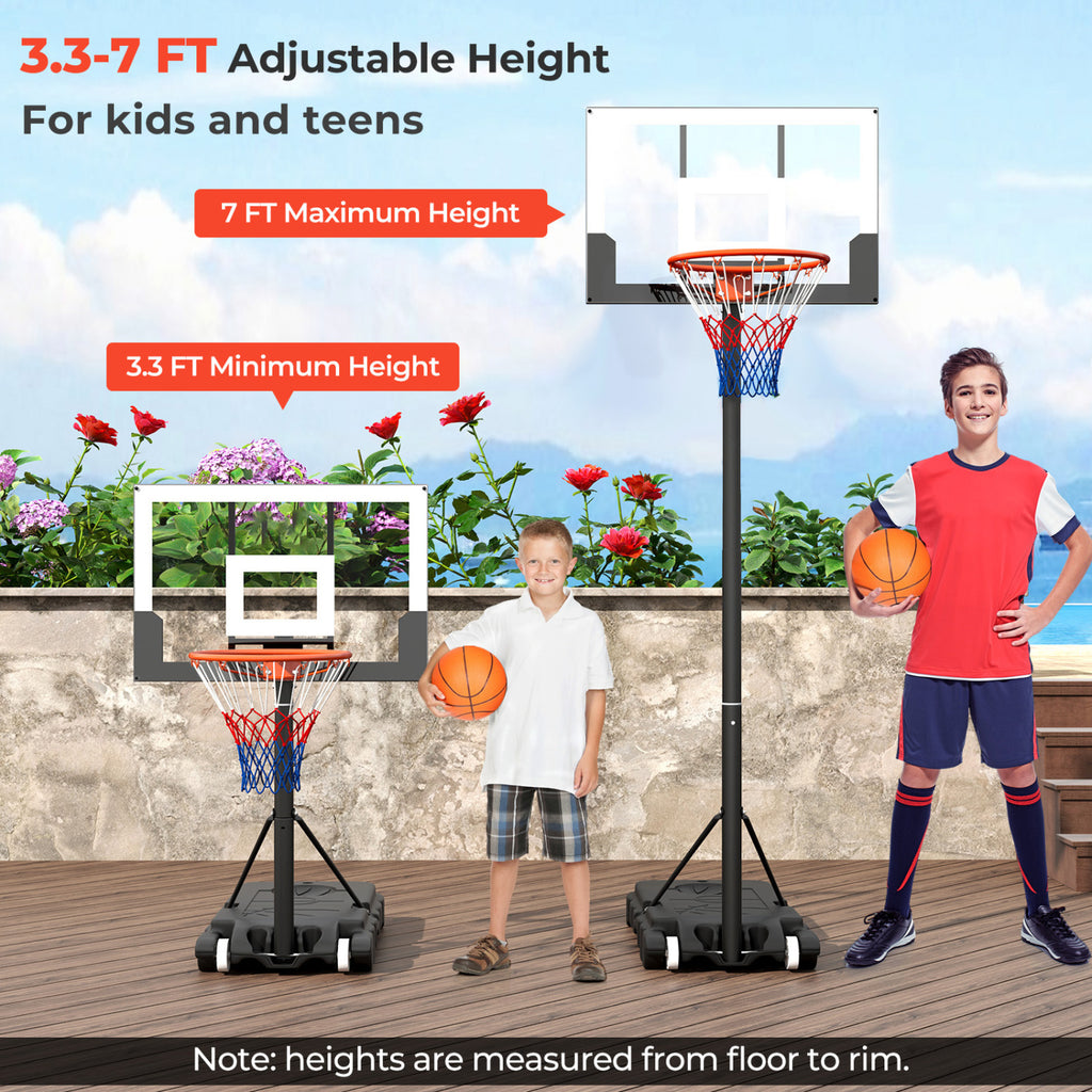 3.3-7 Feet Portable Adjustable Outdoor Kids Basketball Hoop Goal System-White