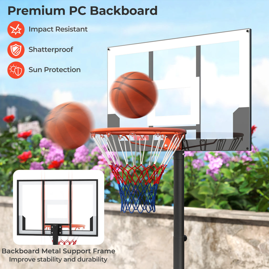 3.3-7 Feet Portable Adjustable Outdoor Kids Basketball Hoop Goal System-White