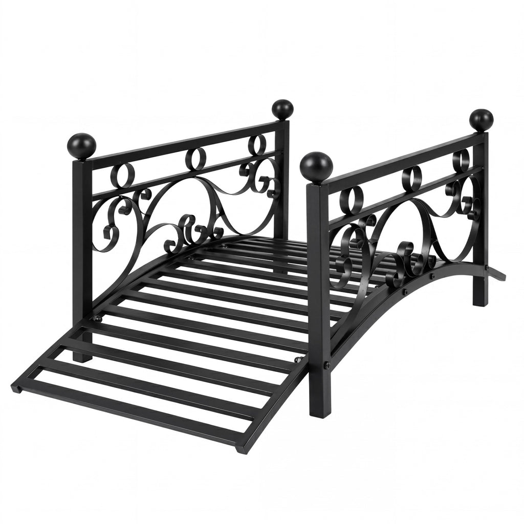 3.3 ft Garden Metal Bridge with Dual Patterned Side Rails