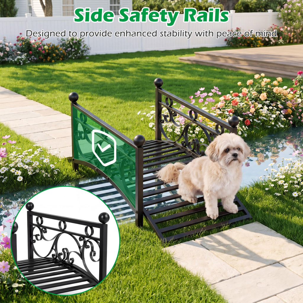 3.3 ft Garden Metal Bridge with Dual Patterned Side Rails