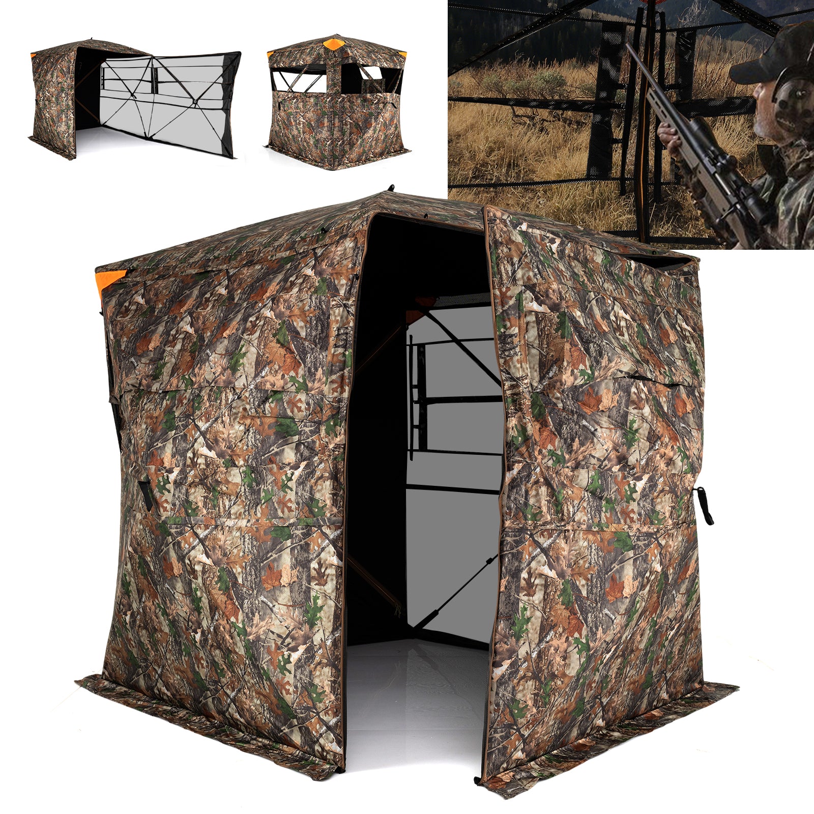 3-4 Person Hunting Blind 270° See-Through Pop-up Ground Blind with Full-Open Swing Door