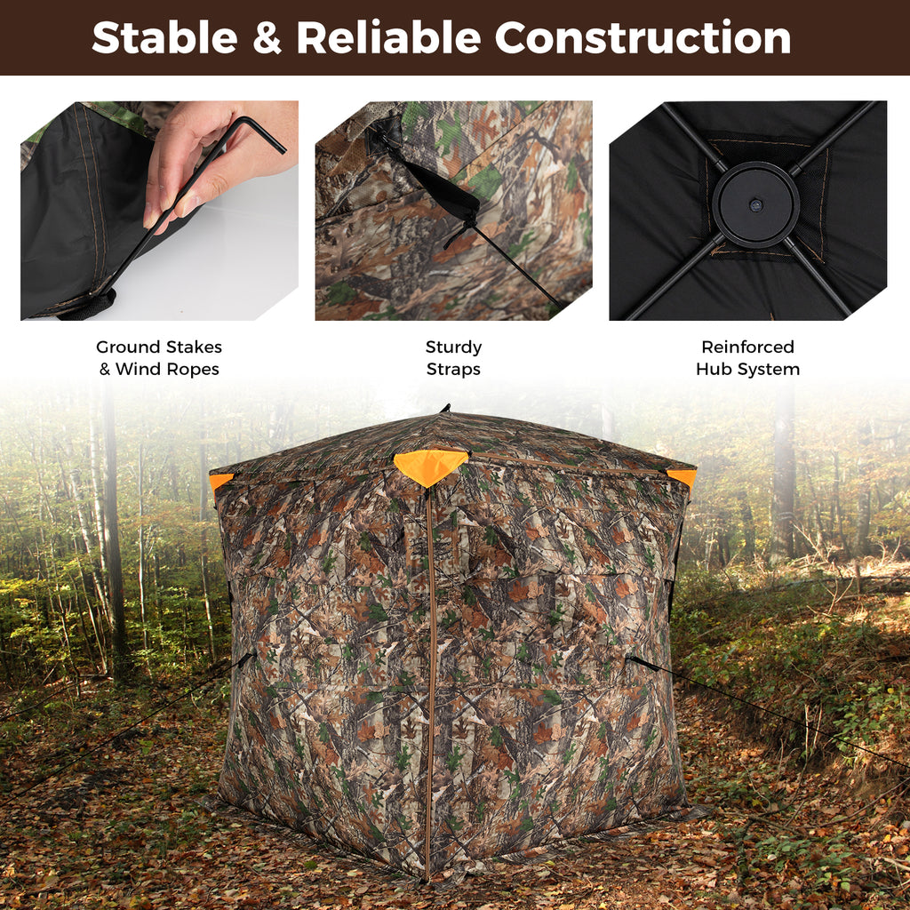 3-4 Person Hunting Blind 270° See-Through Pop-up Ground Blind with Full-Open Swing Door