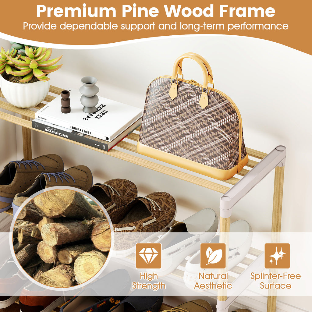 3/4-Tier Solid Wood Shoe Rack with Slatted Open Shelves-3-Tier