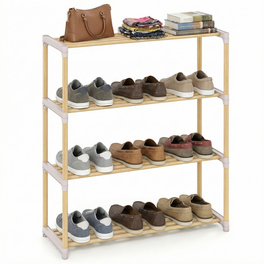 3/4-Tier Solid Wood Shoe Rack with Slatted Open Shelves-4-Tier