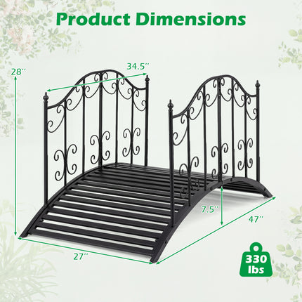 3.9 ft Garden Metal Bridge with Dual Patterned Side Rails