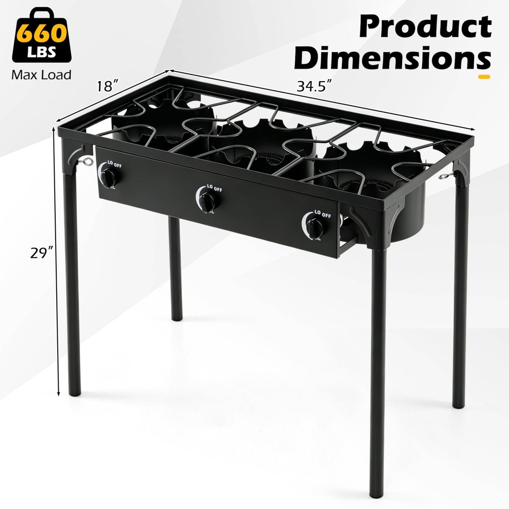 3 Burner Propane Stove 240000 BTU with Adjustable Regulator & Hose for Camping BBQ-Black
