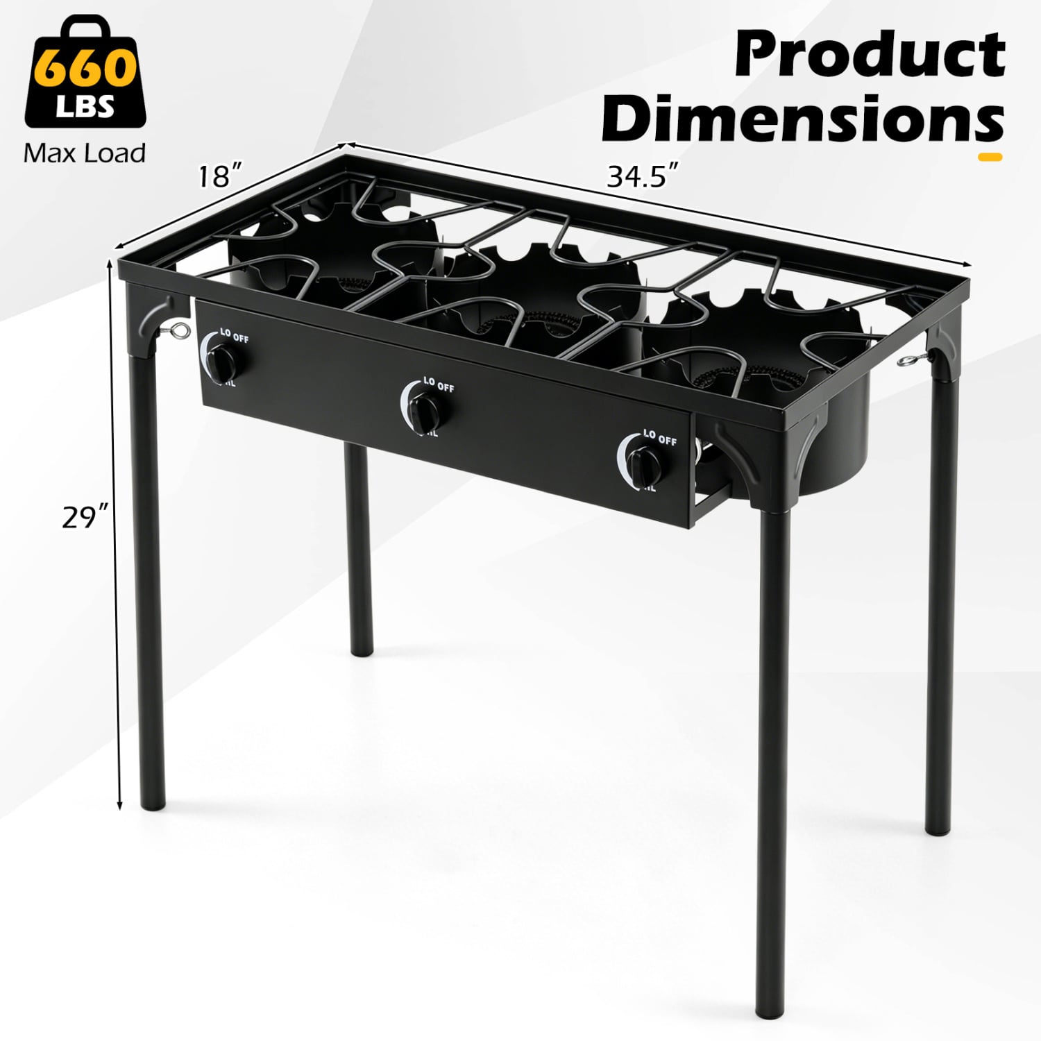 3 Burner Propane Stove 240000 BTU with Adjustable Regulator & Hose for Camping BBQ-Black