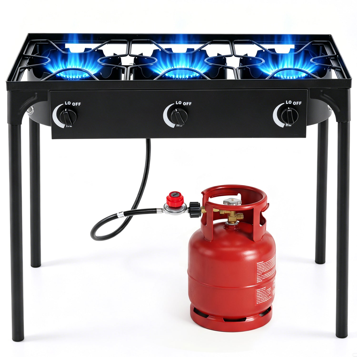 3 Burner Propane Stove 240000 BTU with Adjustable Regulator & Hose for Camping BBQ-Black