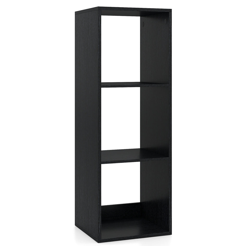 3 Cube Bookshelf with Back Guardrail for Living Room Bedroom-Black