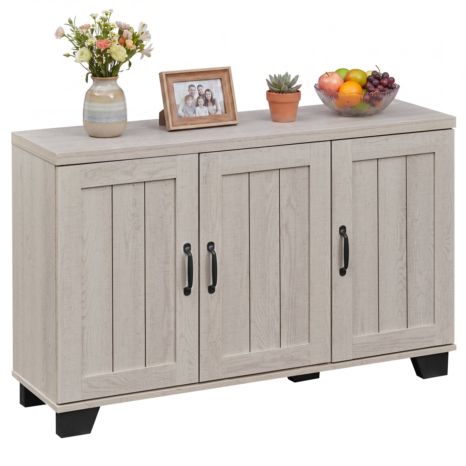 3-Door Buffet Sideboard with Adjustable Shelves and Anti-Tipping Kits-White Wash
