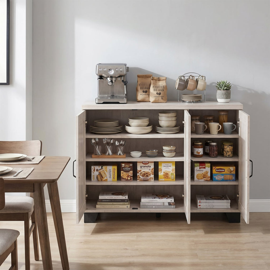 3-Door Buffet Sideboard with Adjustable Shelves and Anti-Tipping Kits-White Wash