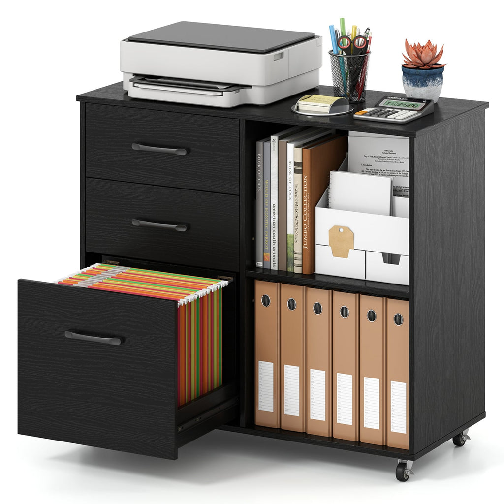 3-Drawer Mobile Lateral File Cabinet Printer Stand-Black