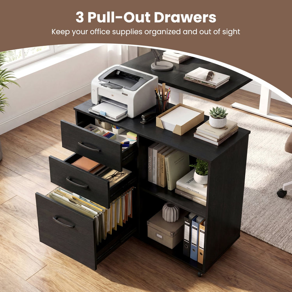 3-Drawer Mobile Lateral File Cabinet Printer Stand-Black