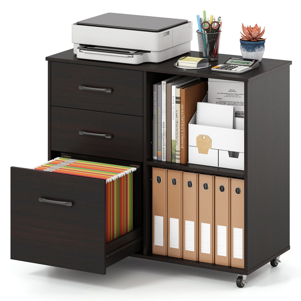 3-Drawer Mobile Lateral File Cabinet Printer Stand-Espresso