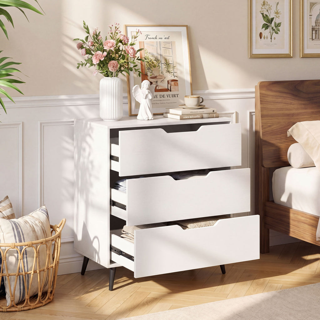 3-Drawer Rustic Farmhouse Wooden Storage Dresser-White