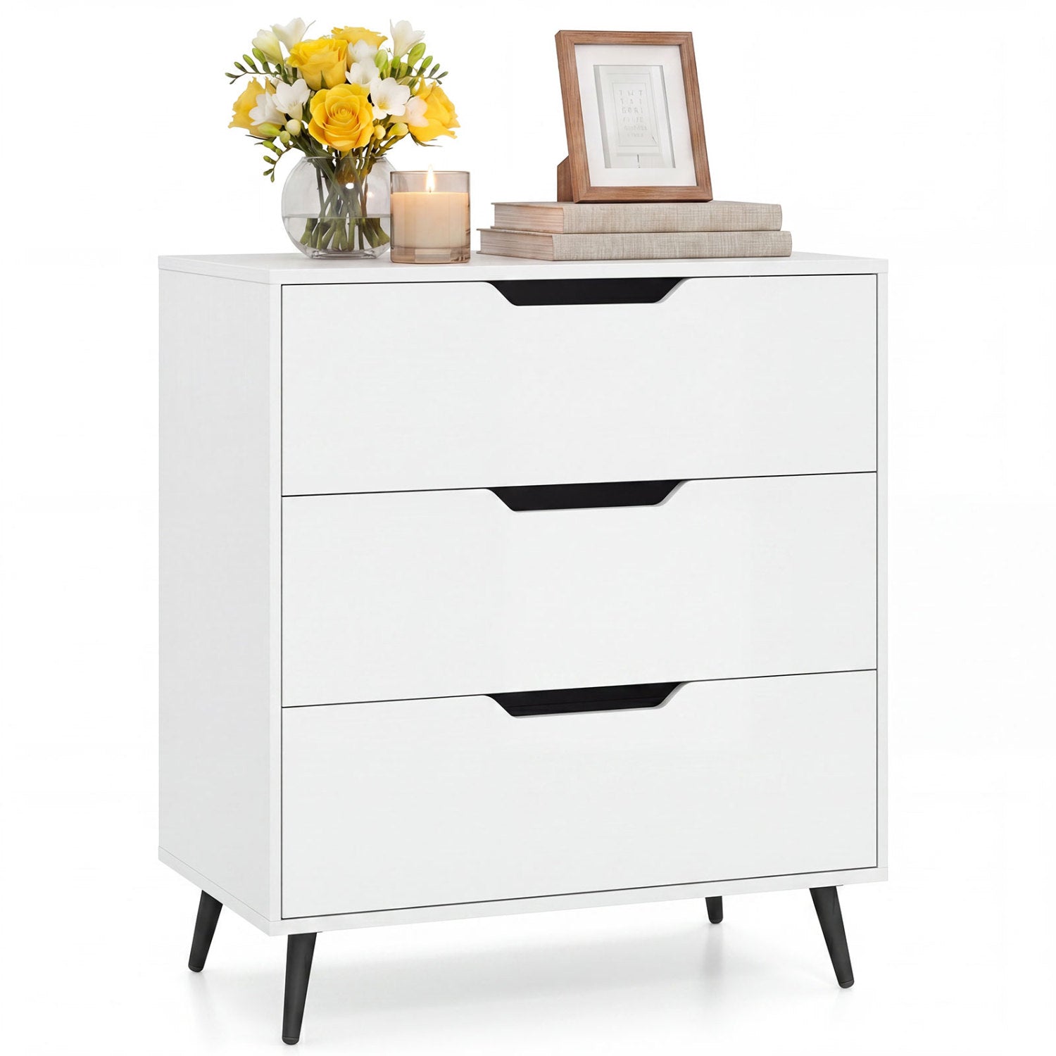 3-Drawer Rustic Farmhouse Wooden Storage Dresser-White