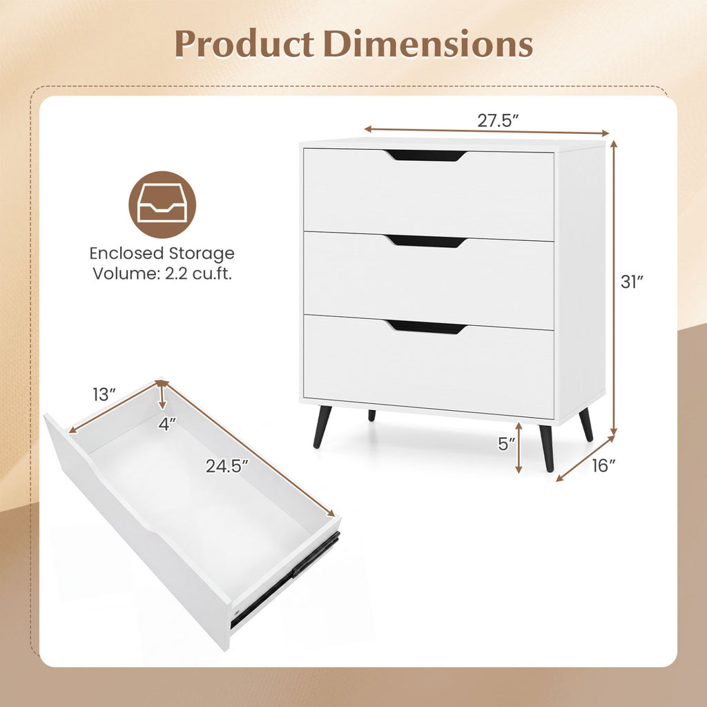 3-Drawer Rustic Farmhouse Wooden Storage Dresser-White