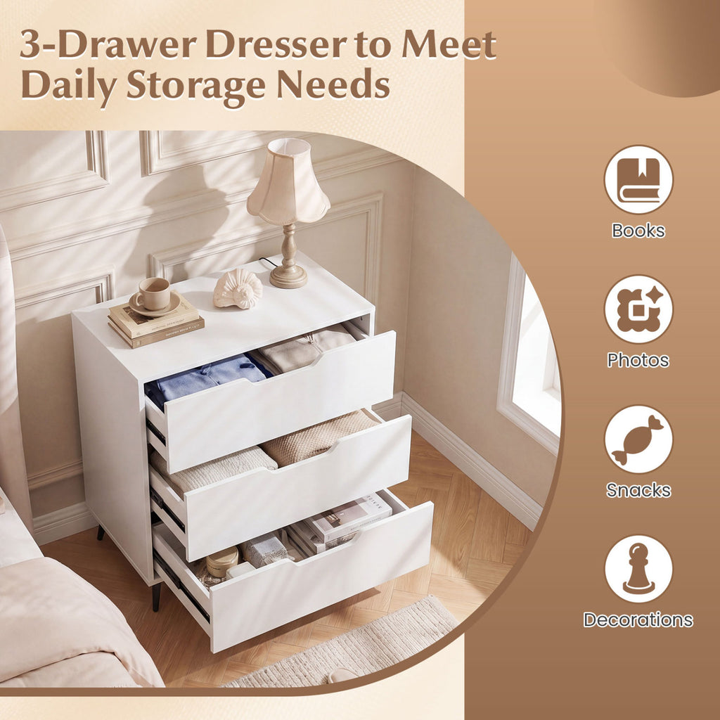 3-Drawer Rustic Farmhouse Wooden Storage Dresser-White