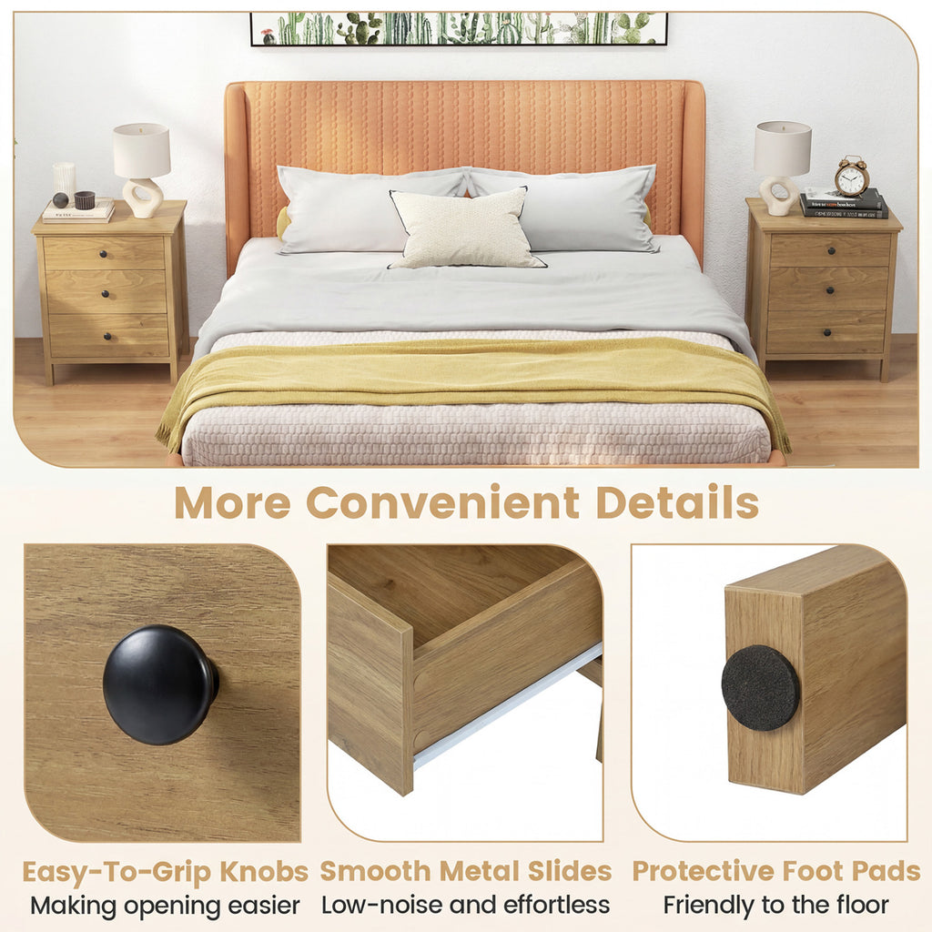 3-Drawer Wooden Nightstand Modern Bedside Table-Natural