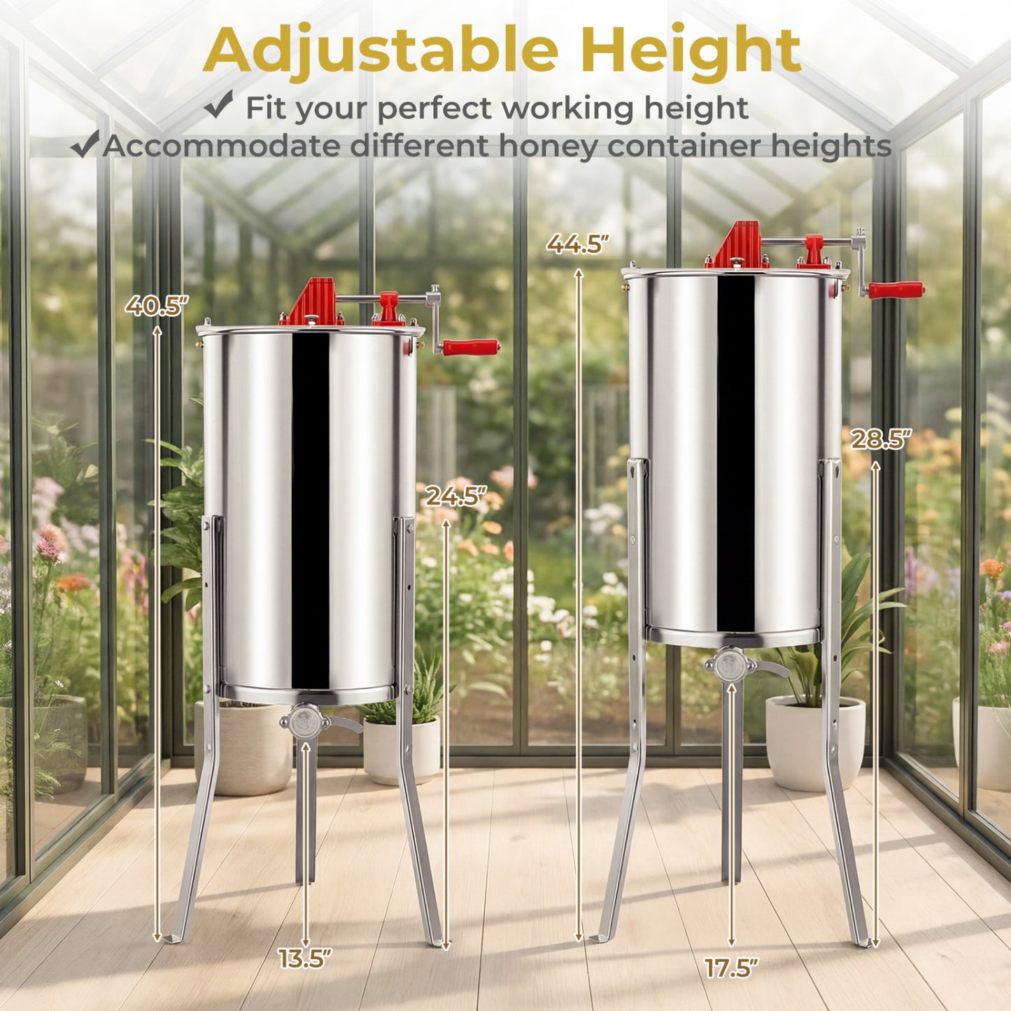 3 Frame Manual Honey Extractor with Bottom Gravity Flow Gate and Clear Lid for Home Apiary