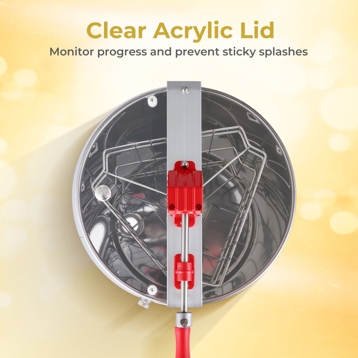 3 Frame Manual Honey Extractor with Bottom Gravity Flow Gate and Clear Lid for Home Apiary