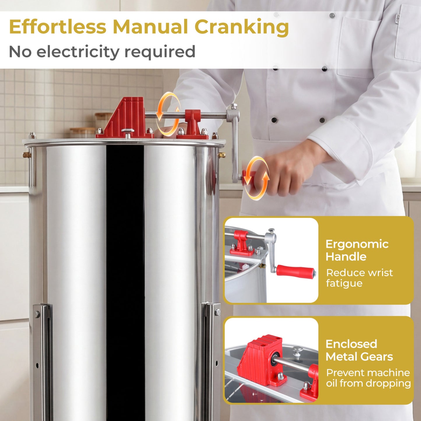 3 Frame Manual Honey Extractor with Bottom Gravity Flow Gate and Clear Lid for Home Apiary