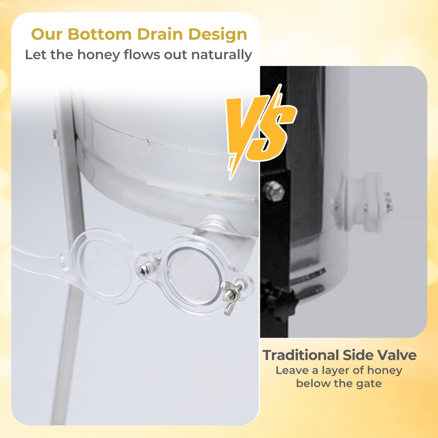 3 Frame Manual Honey Extractor with Bottom Gravity Flow Gate and Clear Lid for Home Apiary