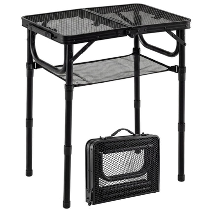 3-Height Folding Picnic Table with Large Storage Net and Handle-Black