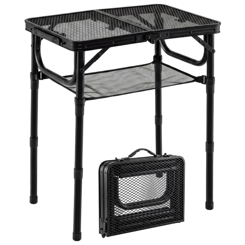 Table de pique-nique pliable 3 hauteurs avec grand filet de rangement et poignée-Noir