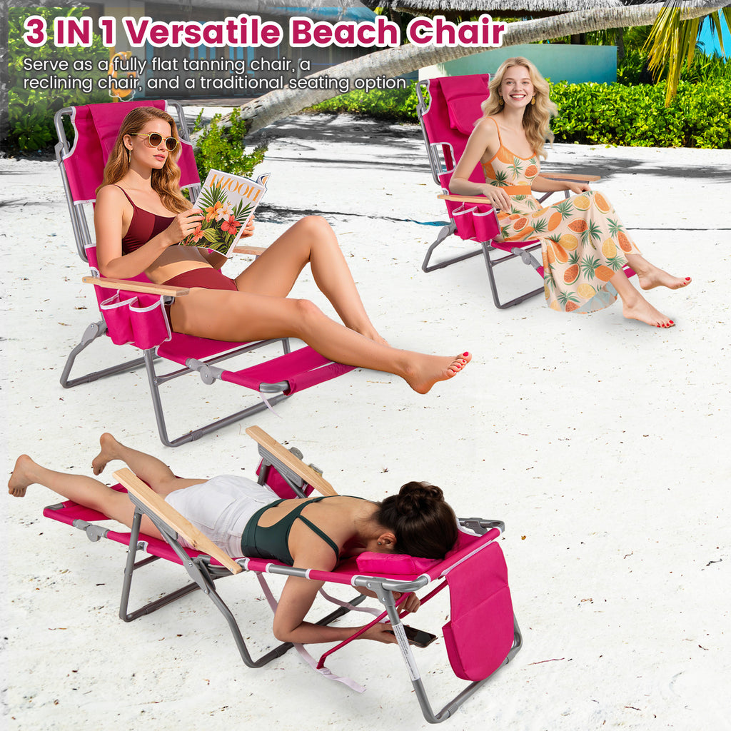3-IN-1 Foldable Beach Chair with Footrest and Adjustable Backrest-Peach