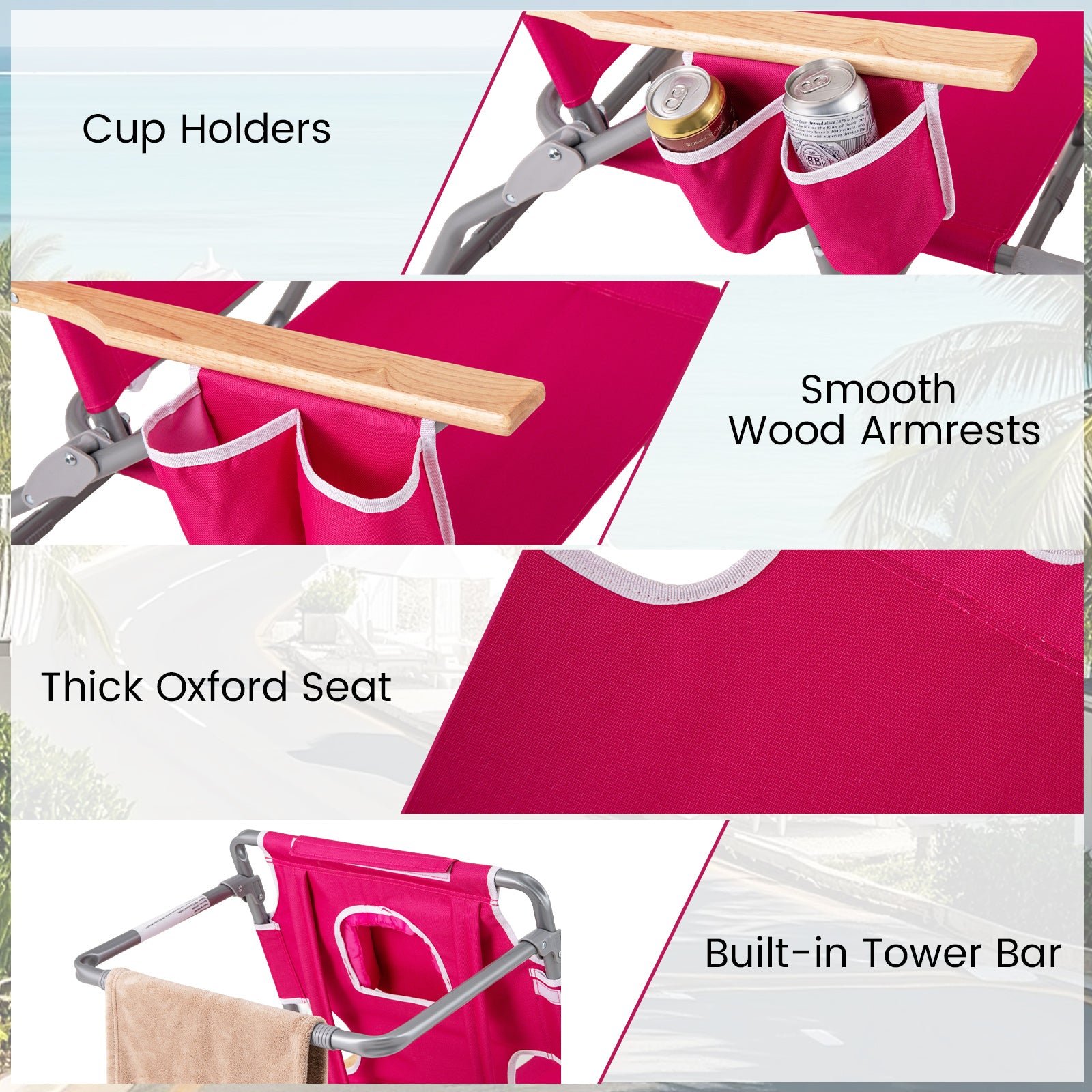 3-IN-1 Foldable Beach Chair with Footrest and Adjustable Backrest-Peach