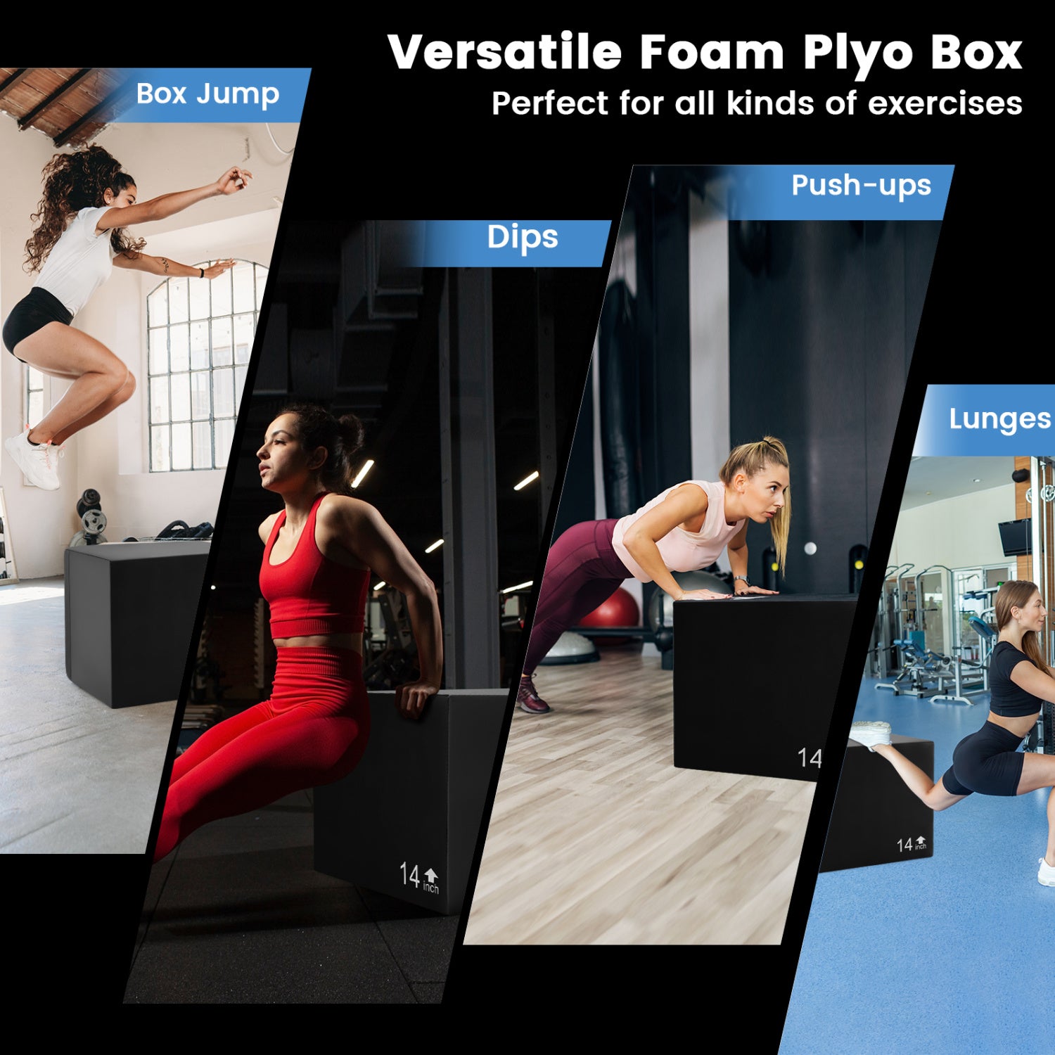 3 In 1 Foam Plyometric Box with 3 Heights and Easy-to-Clean PU Cover-16 Inches