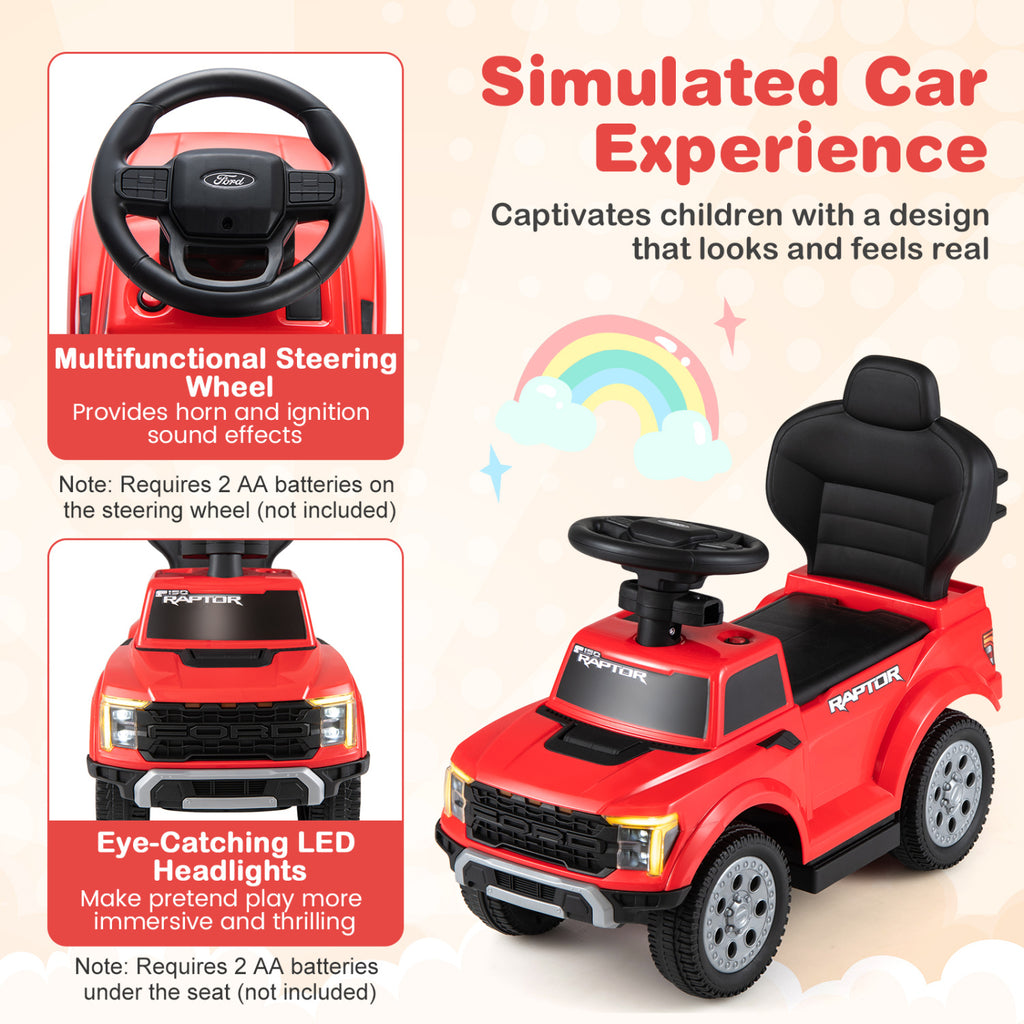 3-In-1 Licensed Ford Push Car for Toddlers-Red