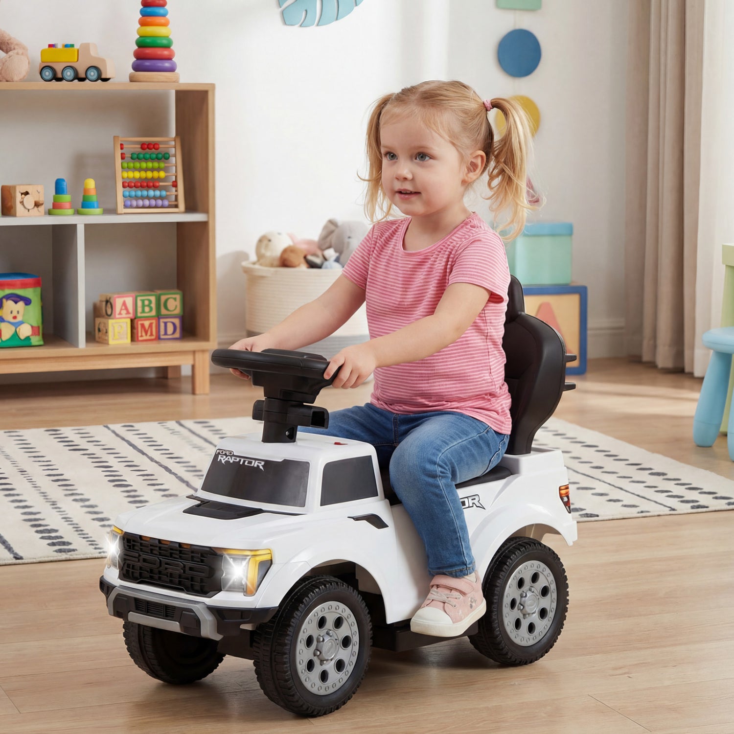 3-In-1 Licensed Ford Push Car for Toddlers-White