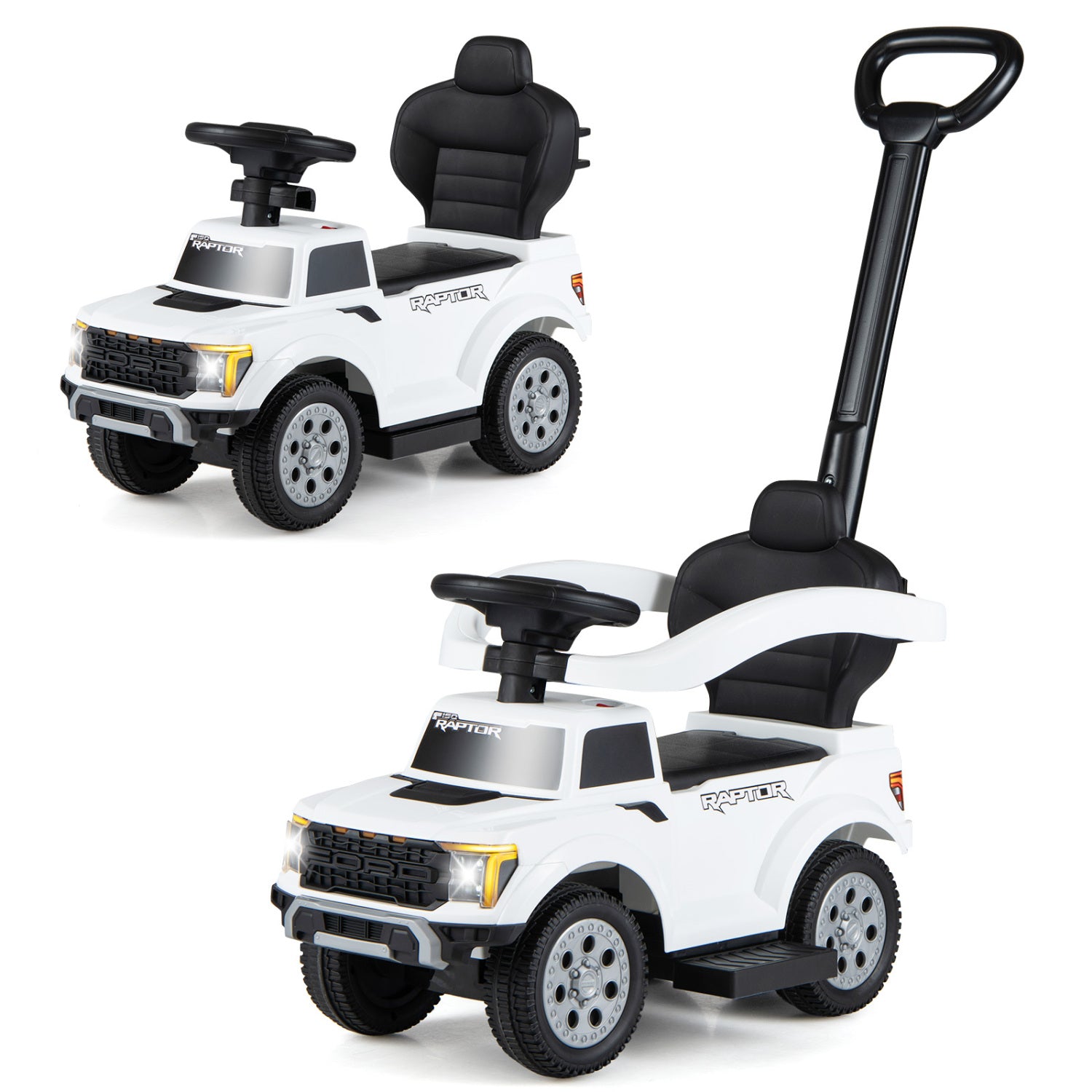 3-In-1 Licensed Ford Push Car for Toddlers-White