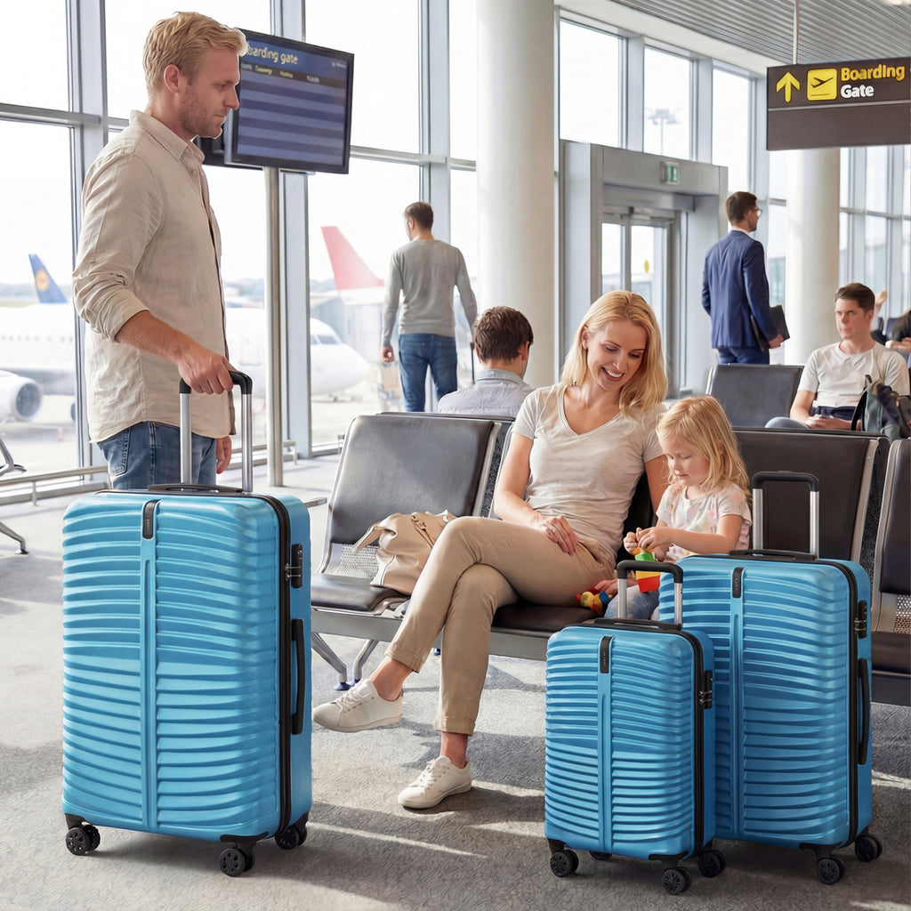 3-Piece 20/24/28 Inch Lightweight Hardside Luggage Set with 8-Spinner Wheels-Blue